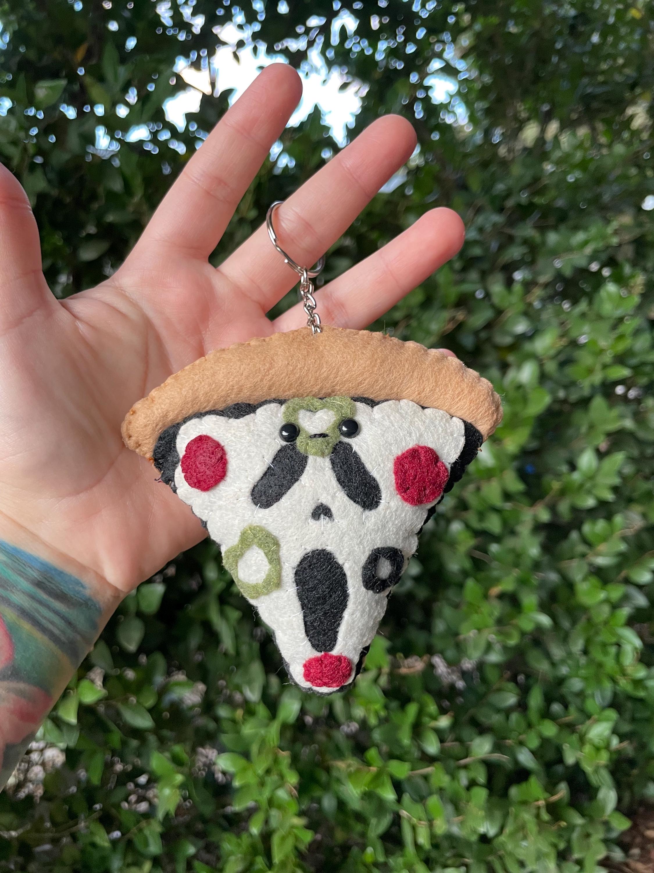 Super Cute Pizza Plush Charm Keychain – Soft Red & Yellow Slice Keyring For Bags & Jackets