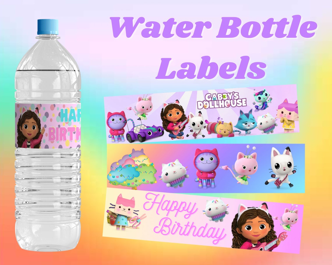 Dolls Gabby House Water Bottle Labels Editable Water Bottle - Etsy