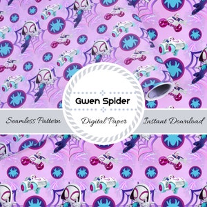 GHOST SPIDER GWEN Digital Seamless Pattern Printable Fabric Birthday Party Wrap Paper | You Print Custom Kids Baby 1st Birthday