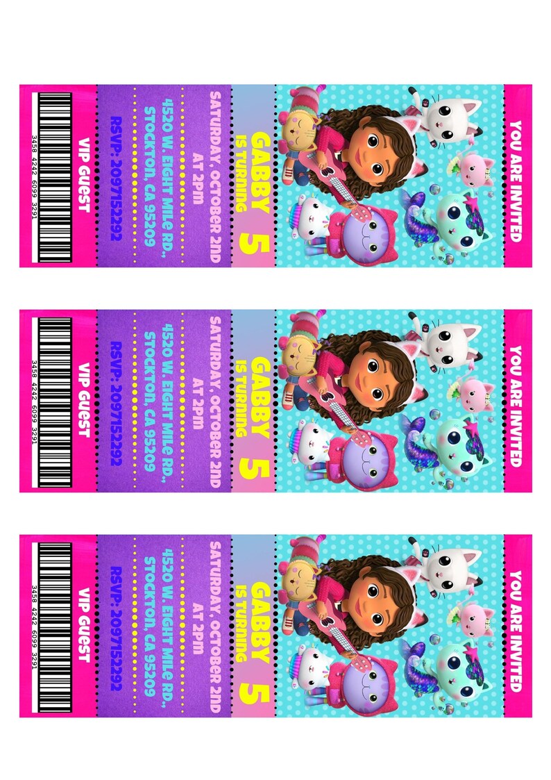 DOLL HOUSE GABBY Ticket Invitation Digital Printable 1st Etsy