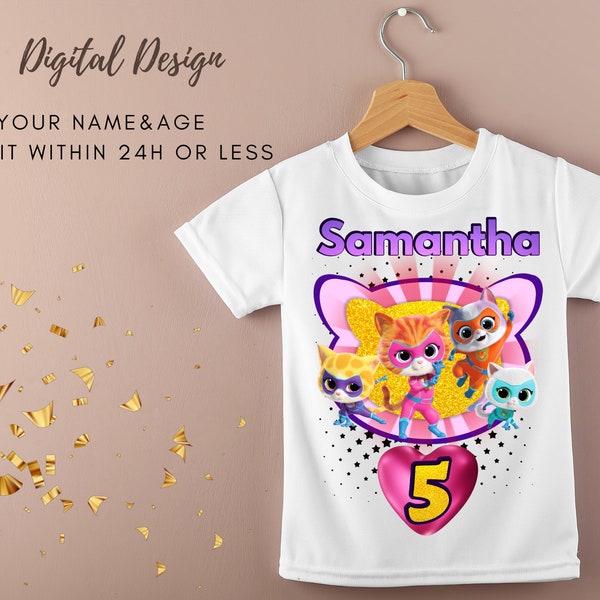 SUPER KITTIES Digital Printable T-shirt Design Birthday Party T-shirt | You Print Super Hero Kitties Custom Kids Birthday