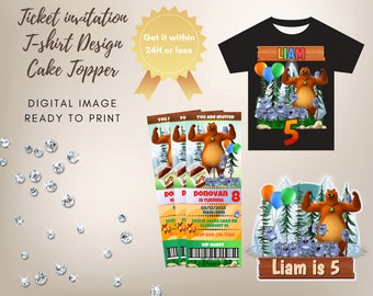 GRIZLY BEAR LEMMINGS T-shirt imprimable numérique Design Invitation de décoration de gâteau | Vous imprimez la sublimation d'anniversaire personnalisée Grizly pour enfants