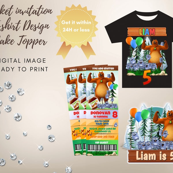 GRIZLY BEER LEMMINGS digitale afdrukbare T-shirt Design uitnodiging taart Topper | U print Grizly Custom Kids Birthday Sublimatie