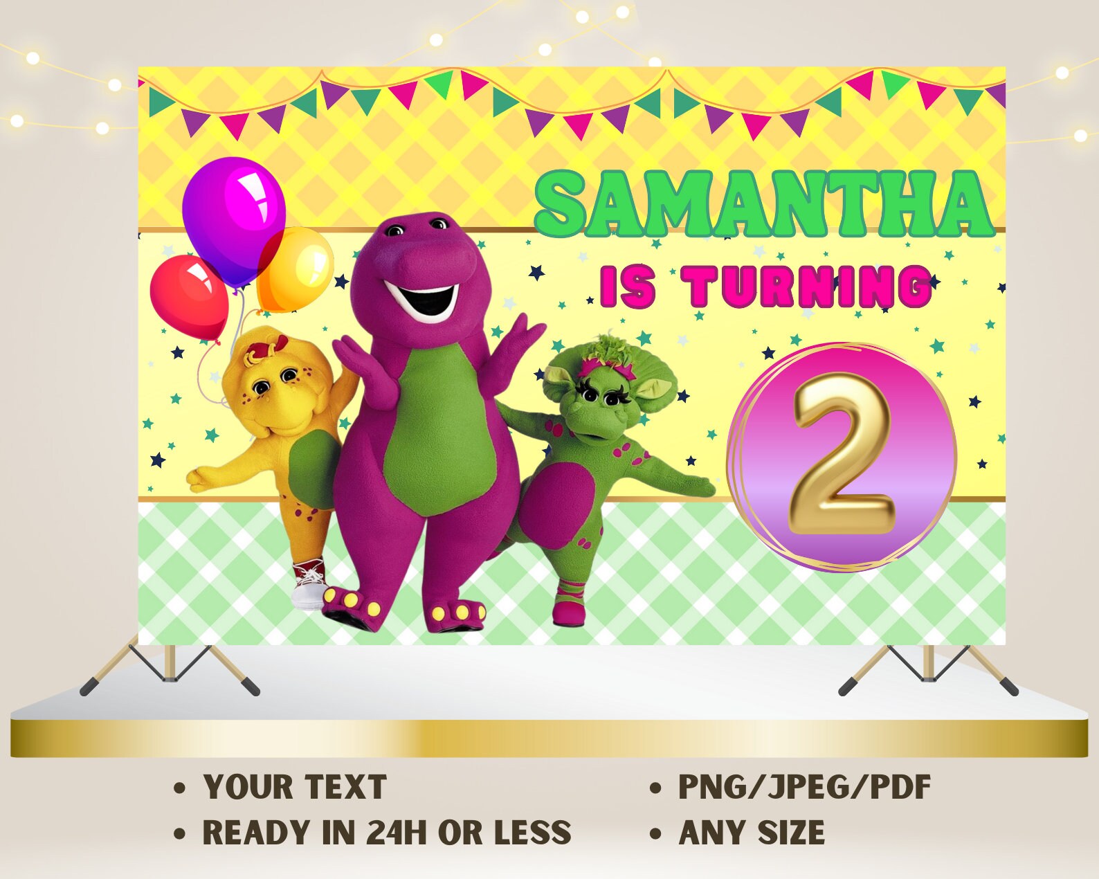 Digital Printable Backdrop Design BARNEY DINOSAUR Birthday - Etsy
