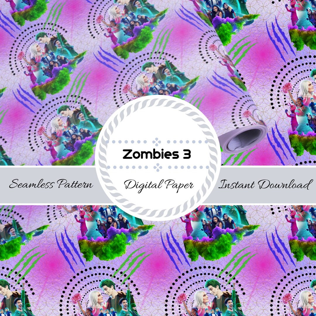 ZOMBIES 3 WEREWOLVES Digital Seamless Pattern Printable Fabric Birthday