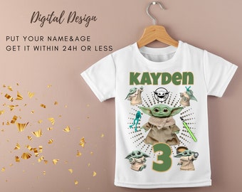 BABY YO DA T-shirt imprimable numérique Design Fête d’anniversaire T-shirt | Vous imprimez Galaxy Baby Alien Custom Kids Birthday T-shirt