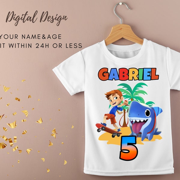 SHARK DOG Digital Printable T-shirt Design Birthday Party T-shirt | You Print SHARK Dog Custom Kids Birthday T-shirt