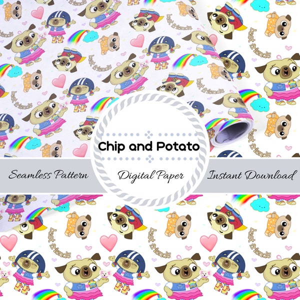 CHIP AND POTATO Digital Seamless Pattern Printable Fabric Birthday Party Wrap Paper | You Print Custom Kids Baby 1st Birthday