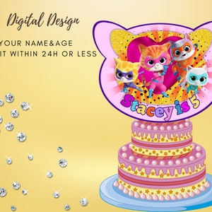 SUPER KITTIES Digital Printable Cake Topper Design 1st Birthday Supplies | You Print Super Kitties Custom Birthday Decoration