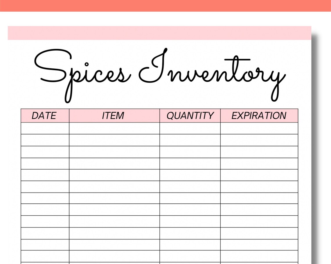 Printable Spices Inventory A4 A5 Letter Size Half | Etsy UK
