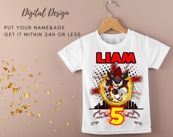 Digitales druckbares T-shirt Design SHADOW THE HEDGEHOG Geburtstagsparty-T-shirt | Sie bedrucken individuelles Kindergeburtstag-T-Shirt