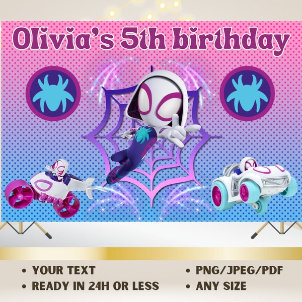 GHOST SPIDER GWEN Digital Printable Backdrop Design Birthday Party Poster | You Print Ghost Spider Custom Banner Decoration