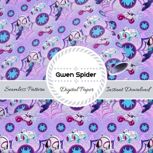 GHOST SPIDER GWEN Digital Seamless Pattern Printable Fabric Birthday Party Wrap Paper | You Print Custom Kids Baby 1st Birthday