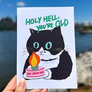 Caramba, você está velho, cartão de aniversário, cartão de feliz aniversário, cartão feito à mão, amantes de gatos, amantes loucos de gatos, cartão de aniversário peculiar