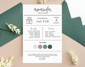 Brautparty Detail Karte | Brautjungfer Vorlage | Brautparty Info | Brautjungfer Info Karte | Brautjungfer Einsatz | Personalisierte Brautjungfer Karte