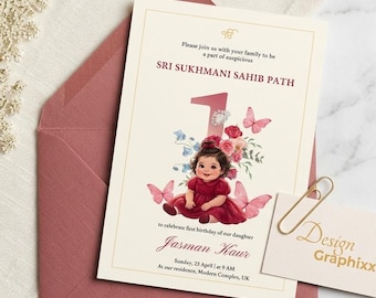 Sukhmani Sahib Path Invite | Punjabi Baby Girl First Birthday | Gurbani Keepsake