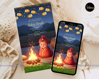 Personalized Baby Boy First Lohri Invitation | Custom Punjabi Digital Invite