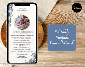 Custom Memorial Sikh Funeral Invitation: Personalized Digital Announcement (JPG/PNG)