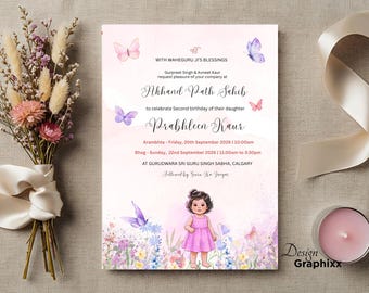 Sri Akhand Path Sahib Invite | Baby Girl 2nd  Birthday Celebration | Editable Canva Template