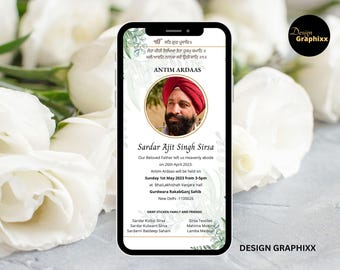 Custom Punjabi Sikh Funeral Invitation | Antim Ardaas Bhog | Memorial Digital Invite