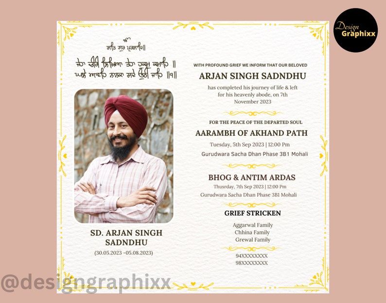 Hindu Sikh Funeral Invitation Template Death Ceremony Invitation Indian