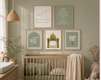 Sikh Punjabi Nursery Prints Set of 5 | Sage Green Wall Art | Gurmukhi Nursery Decor | Mool Mantar Print | Baby Gift