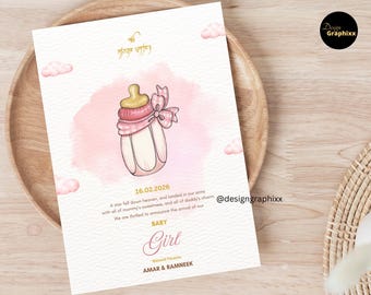 Baby Girl Announcement | Pink Newborn Reveal | Digital