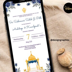 Modello di invito per il percorso Sukhmani Sahib / Modello di invito per cerimonia Sikh modificabile su Canva / Invito digitale per il percorso Akhand / Download per evento religioso punjabi