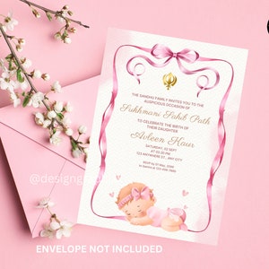 Invito per bambina "Sukhmani Sahib Path" / Biglietto d'invito per cerimonia Sikh modificabile / Download digitale / Invito alla nascita personalizzato in punjabi