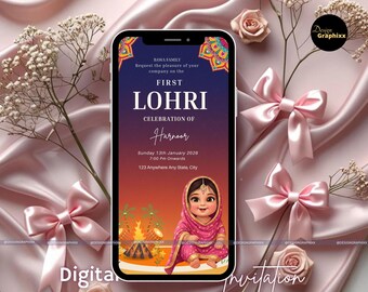 Personalized Baby Girl First Lohri Invitation | Custom Punjabi Digital Lohri Card