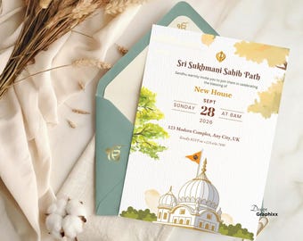 Sri Sukhmani Sahib Path Invitation for Housewarming | New Home Blessing Akhand Path Sahib | Canva Editable | Instant Download