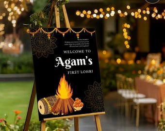 Personalized Lohri Welcome Sign: Punjabi Couple Celebration (Digital)