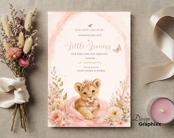 Sikh Baby Girl Birth Announcement Card | Little Lioness Punjabi Arrival (Digital Download)