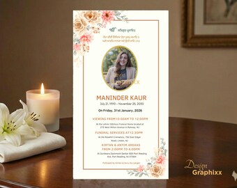 Sikh Funeral Invitation | Floral Antim Ardaas Program (Digital Invitation)