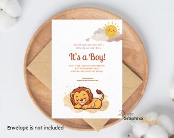 Little Lion Birth Card | Sikh Newborn Arrival | Newborn Lion Announcement | Editable Canva Template | Digital