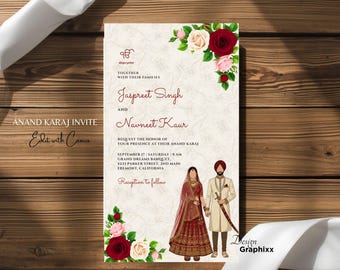 Sikh Punjabi Wedding Invitation | Anand Karaj WhatsApp Invite |  Canva Editable Template | Digital | Instant Download