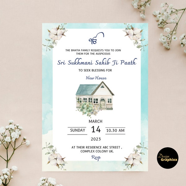 Sri Sukhmani Sahib Ji Path Invitation New House | Sri Akhand Paath Sahib | Sikh Invitations | Digital | Sikh Punjabi Housewarming Invitation