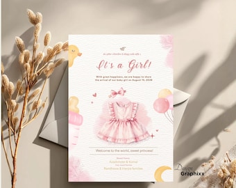 Sikh Baby Girl Birth Announcement | Punjabi Newborn Girl Arrival Card | Editable Canva Template