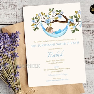 Invitación Sukhmani Sahib Paath para el nacimiento del niño / Editable / Descarga instantánea / Sikh Baby Boy / Imprimir /Enviar digital / Punjabi Sikh Invitaciones