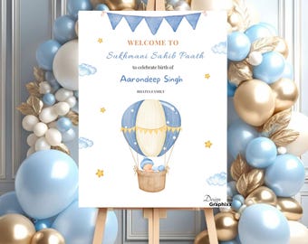 Sikh Baby Boy First Birthday Welcome Sign | Sukhmani Sahib Path Birth Arrival | Custom Punjabi Baby Sign | Digital Download