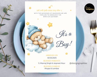 Sikh Baby Boy Announcement  | Newborn Gift | DIY template