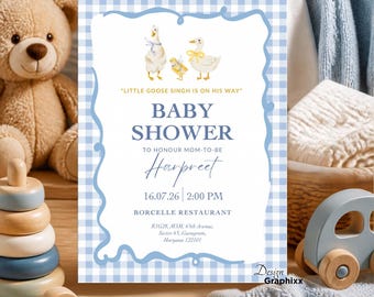 Sikh Baby Boy Shower Invitation | Little Goose Singh | Punjabi Baby Shower Invite | Gurbani Pankti | Editable Canva Template | Digital