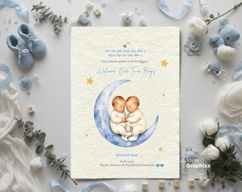 Sikh Twin Boys Birth Announcement | Punjabi Twin Baby Boy Card | Newborn Twins Arrival | Editable