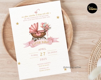 Little Kaur Arrival Digital Template | Punjabi Baby Gift