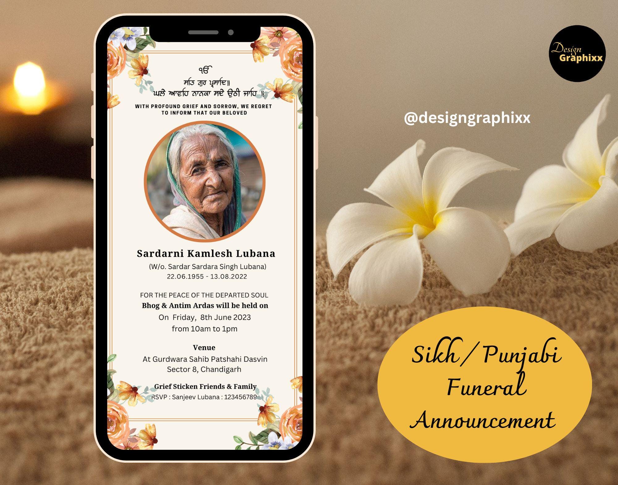 DIY Punjabi Sikh Funeral Invitation | Antim Ardaas Bhog | Editable Memorial Digital Invite