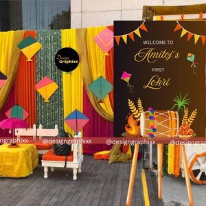 Lohri Party Welcome Sign | First Lohri Decoration Sign | Celebrate Lohri Festival of  Baby&#39;s 1st Lohri | Newly Wed Couple Lohri