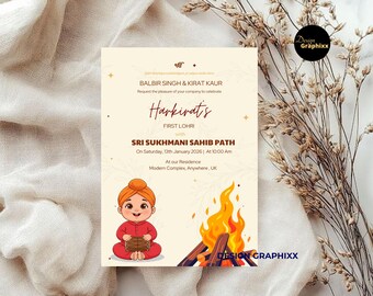 Baby Boy Lohri Invitation | Sukhmani Sahib Path Lohri Invite | Digital | DIY