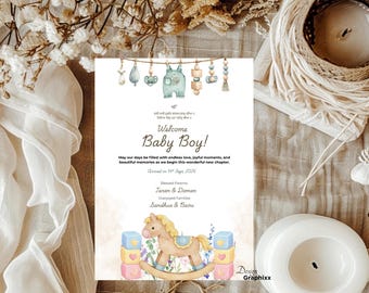 Sikh Baby Boy Arrival Announcement | Punjabi Newborn Baby Boy Card | Gurbani Pankti Birth Announcement | Editable Canva Template