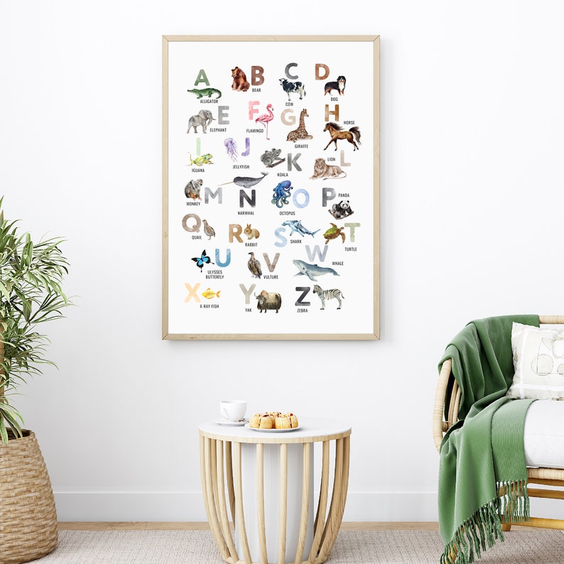 Printable Animal Alphabet Letters Poster Educational ABC Wall Etsy