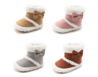 Morrivoe Baby Girls Cotton Knit Bowknot Soft Sole Rainbow Crib Shoes Warm Winter Prewalker Snow Boots